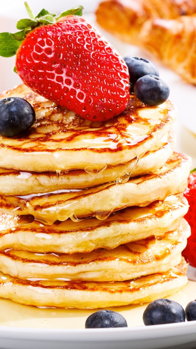Wallpaper American Pancakes Fruit Strawberry Blueberry Honey