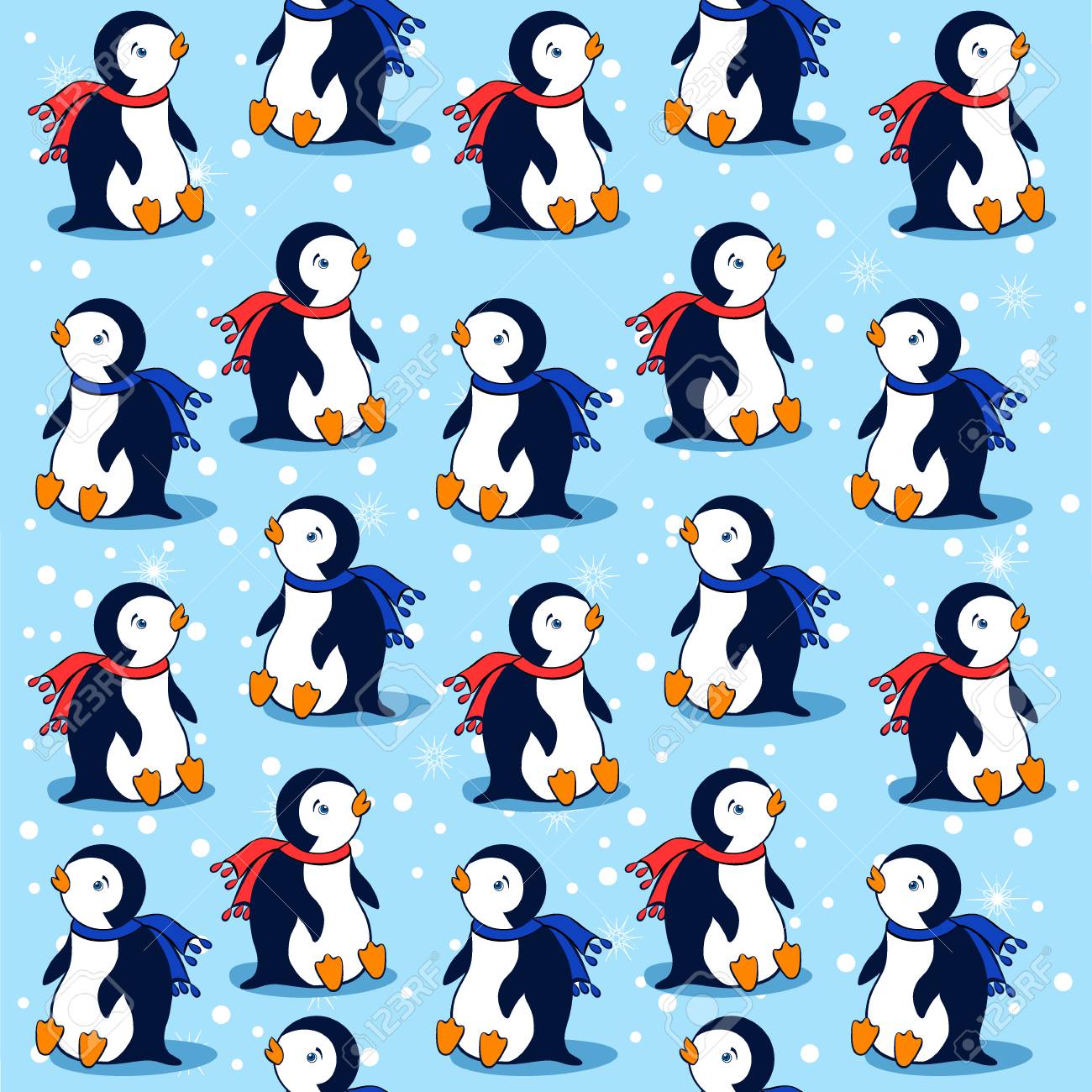 Cartoon Penguin On Blue Background With Snowflakes Vector