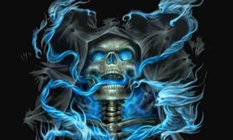 Blue Flame And Skull Wallpaper For Nokia N900 Hellaphone
