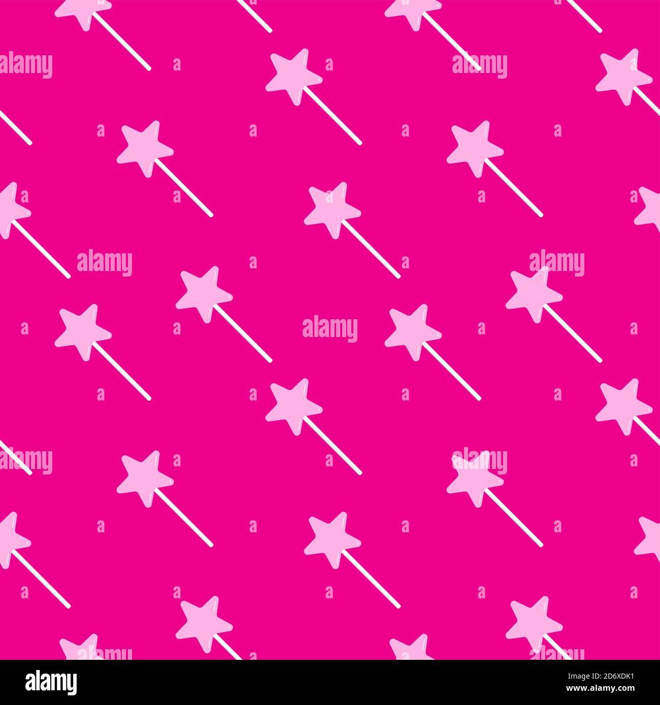 Pink Star Shaped Lollipop Seamless Pattern On Magenta Color