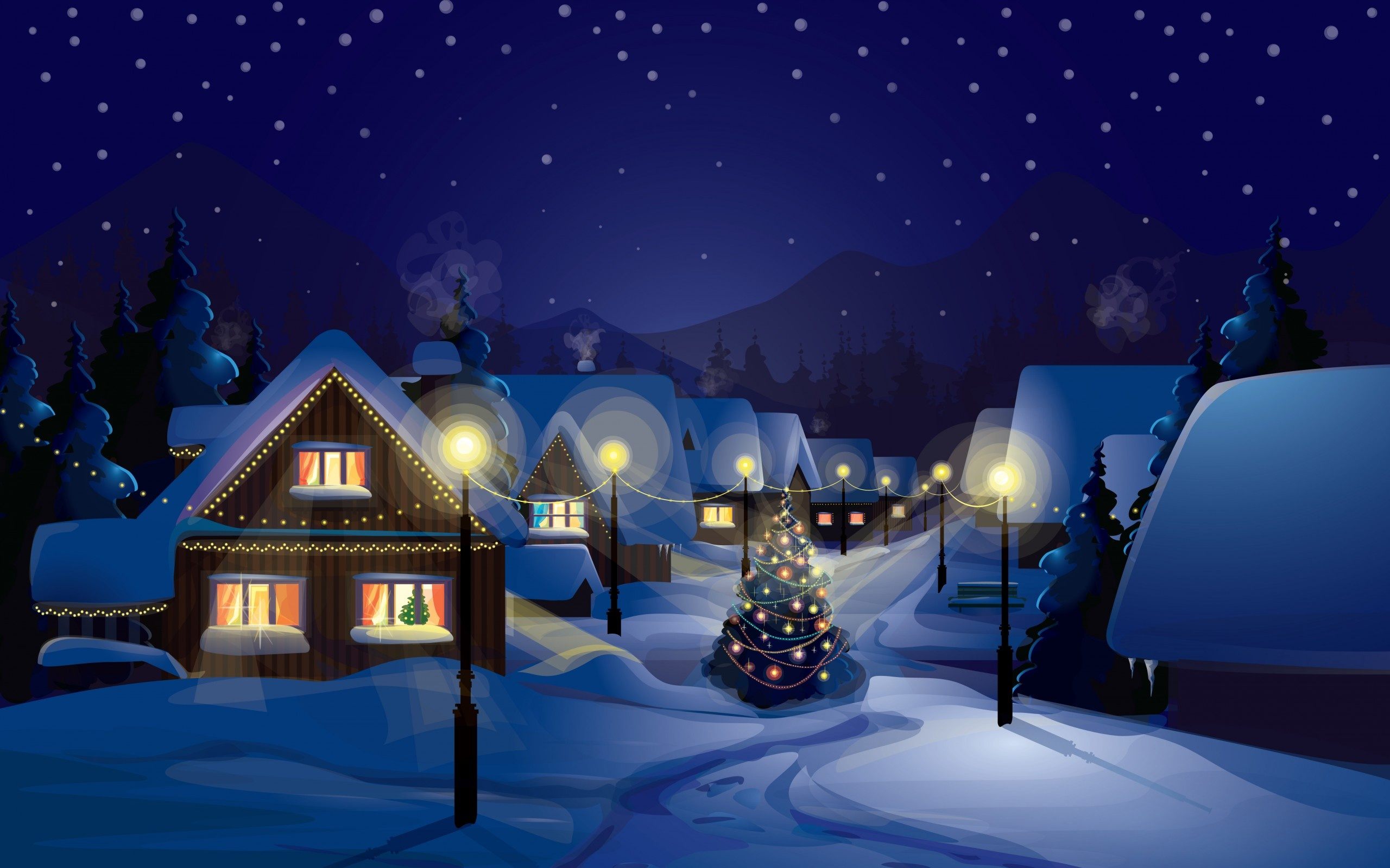 Christmas Village Painting Wallpaper HD For Desktop