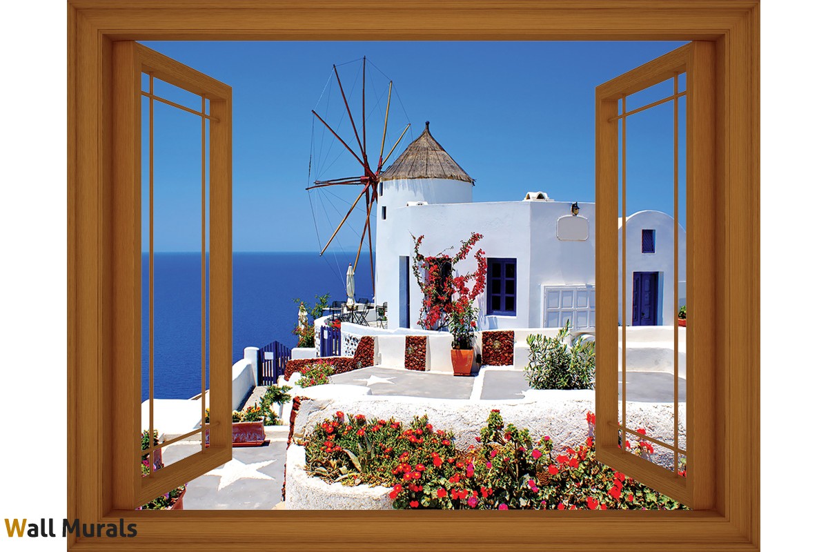Wallpaper Mural Of Santorini With Window Colours