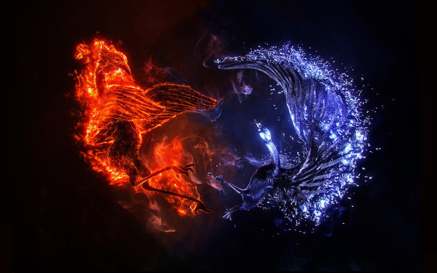 Fire and Ice 3d art birdie fire ice 1680x1050