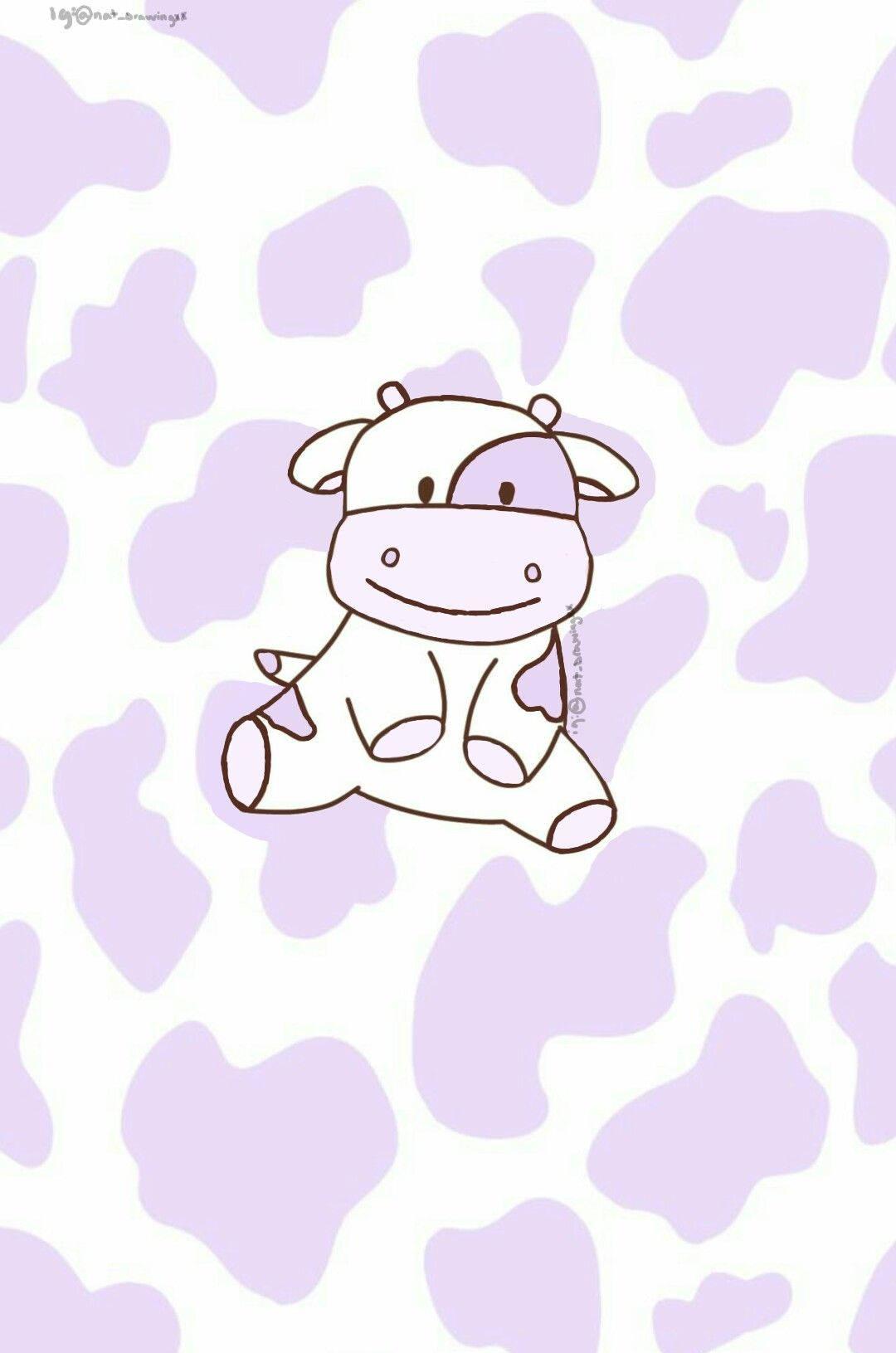 Purple Cow Pattern With Drawing Wallpaper