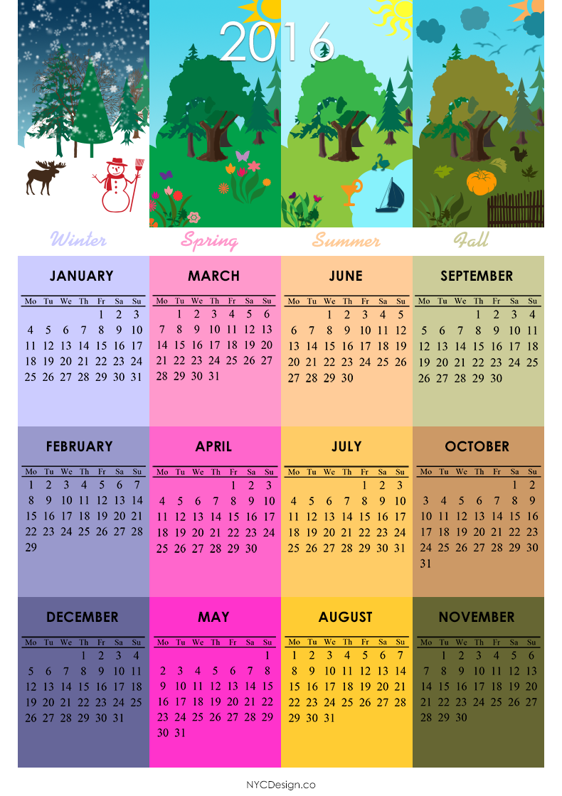  Studio New York NY 2016 Calendar   Printable   4 Seasons   Free