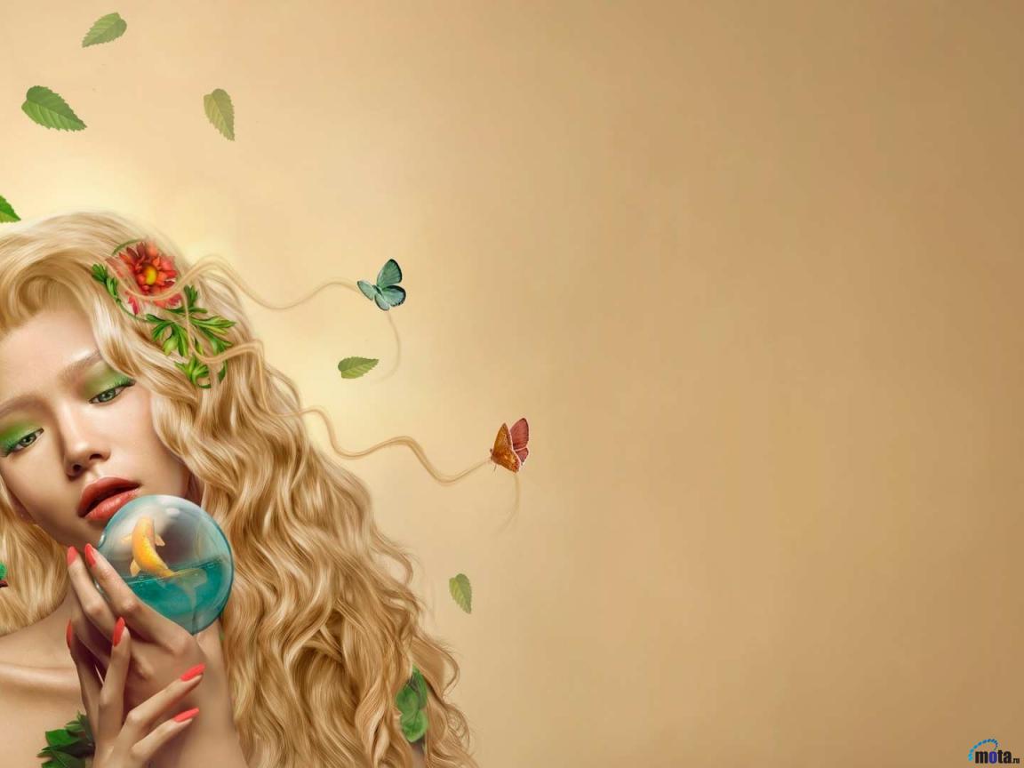 Dream Girl Of Golden Hair And Butterflies Wallpaper