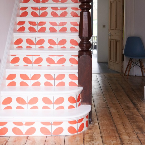 Orla Kiely wallpaper on stair riser 10 wallpaper ideas for hallways