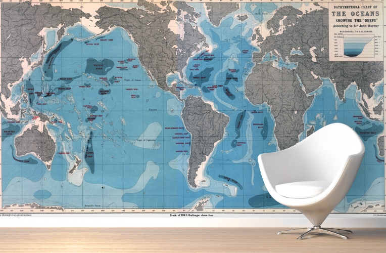 World Ocean Depths Map Wallpaper Mural