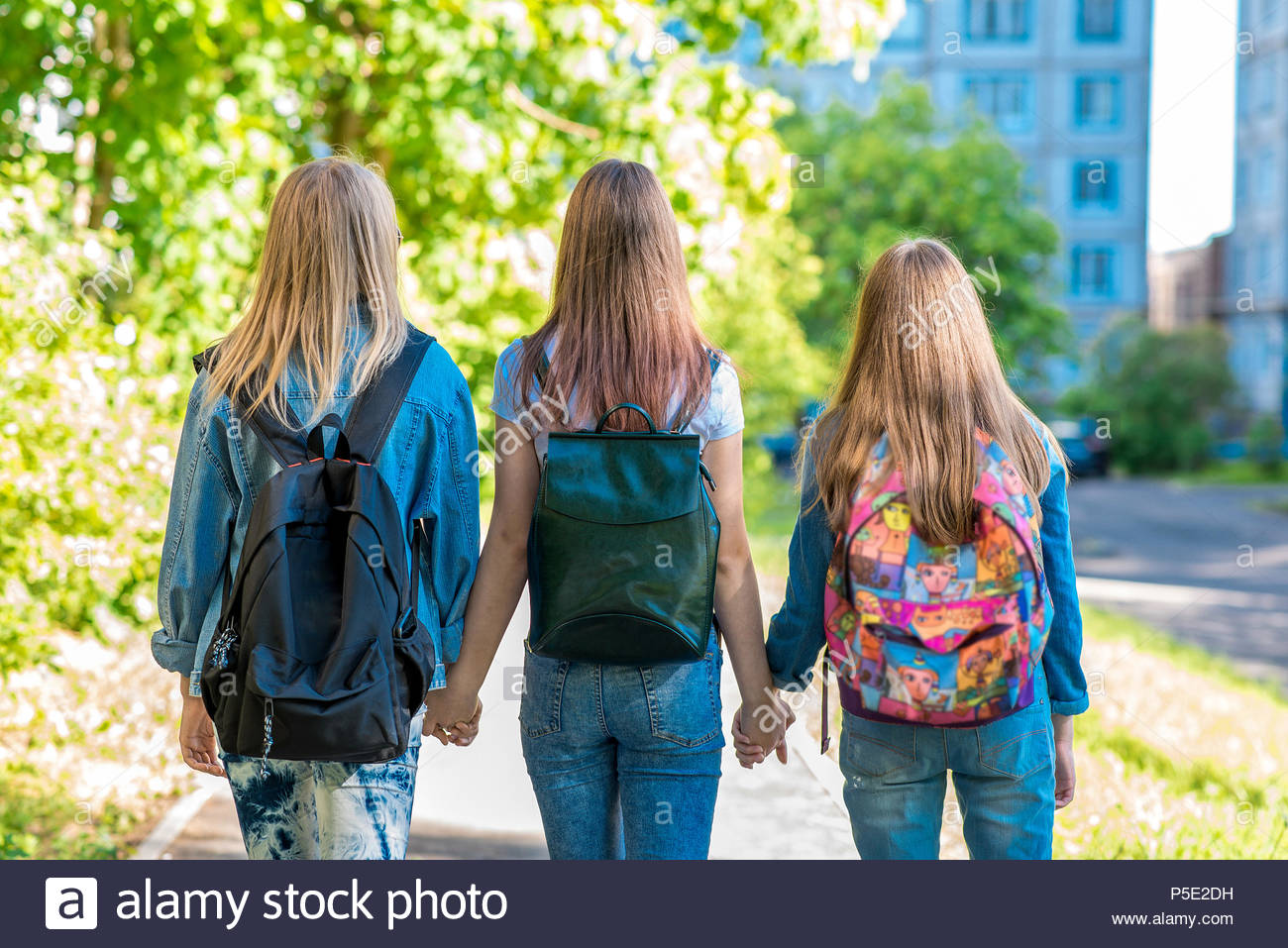 Girls Backpacks White Background Stock Photos
