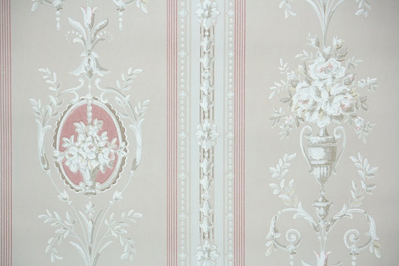 S Vintage Wallpaper Victorian Floral Stripe With White Roses On