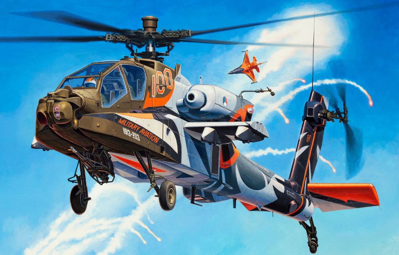 Wallpaper Art Painting Helicopter Ah Apache Image For