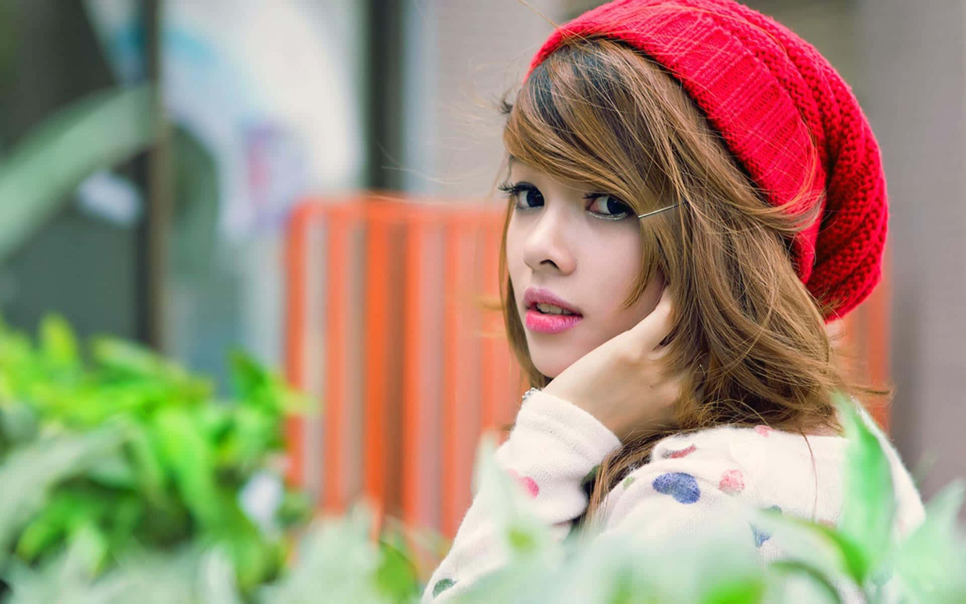 Red Beanie Teenage Girl Picture Wallpaper