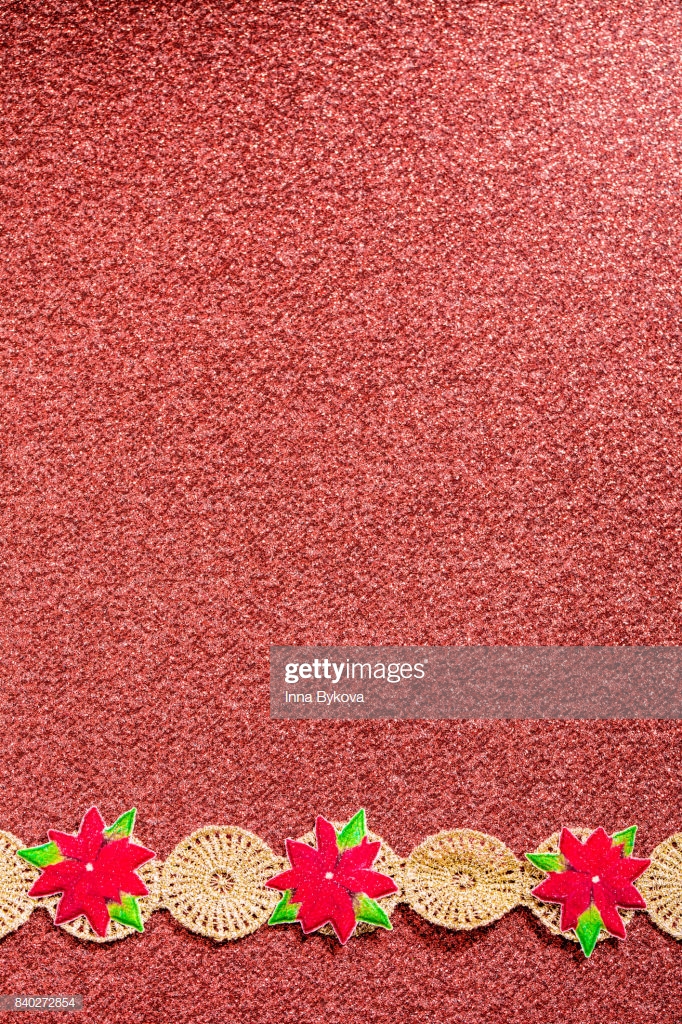 Dark Pink Sparkling Background With Poinsettias Stock Photo
