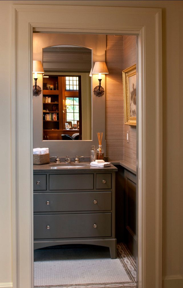 Masculine Bathroom With Grasscloth