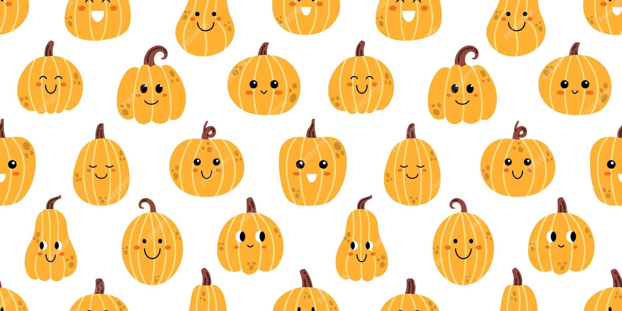 Premium Vector Autumn Seamless Pattern With Cute Pumpkins
