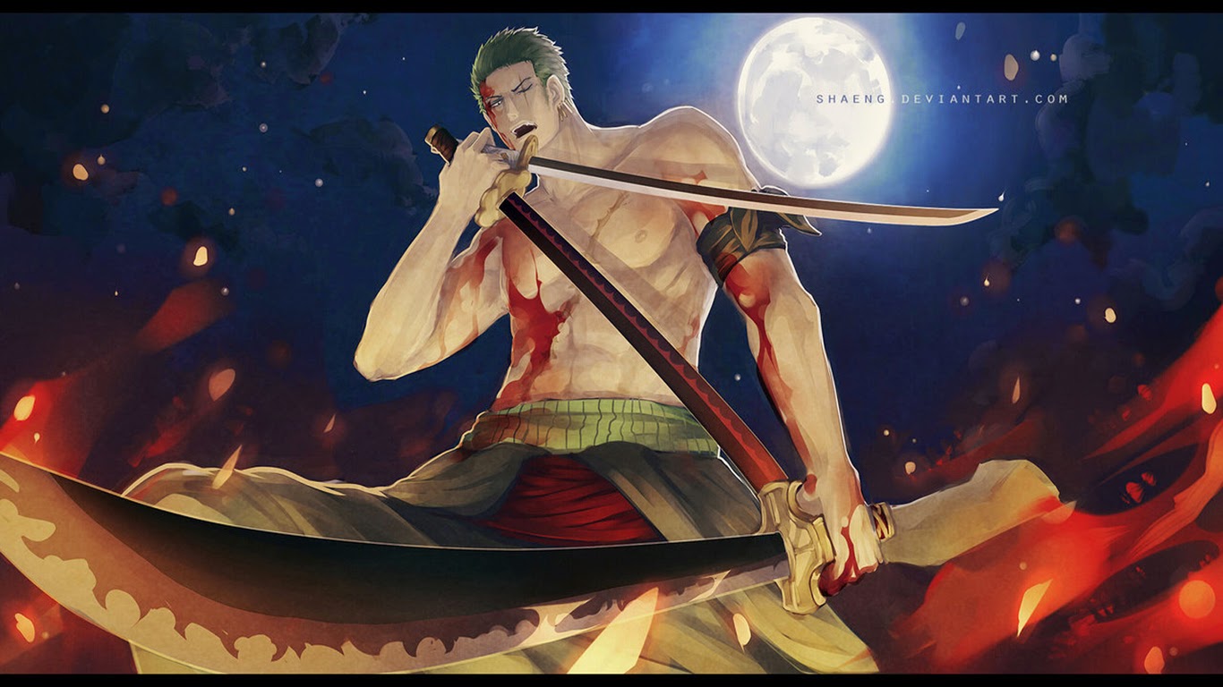 zoro 3 sword style full moon blood night scar anime hd wallpaper y06