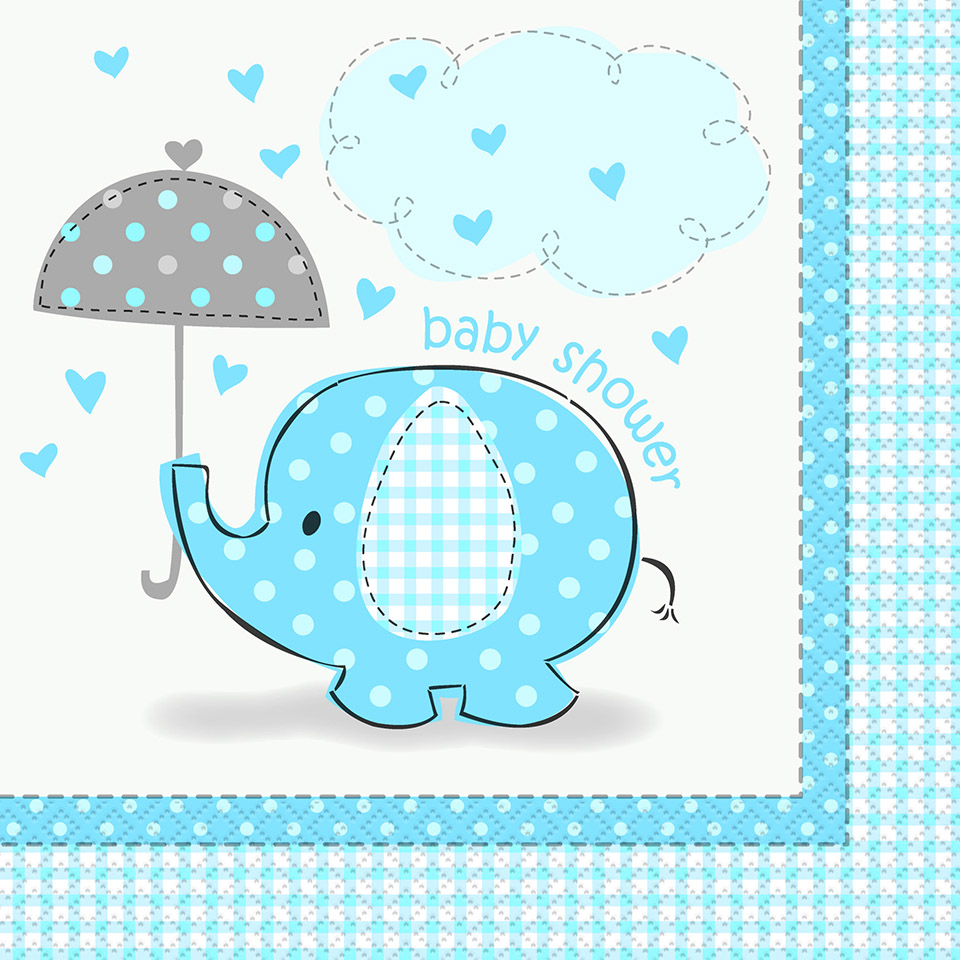 Umbrellaphants Blue Boy Baby Shower Napkins 2ply 33cm X Pack