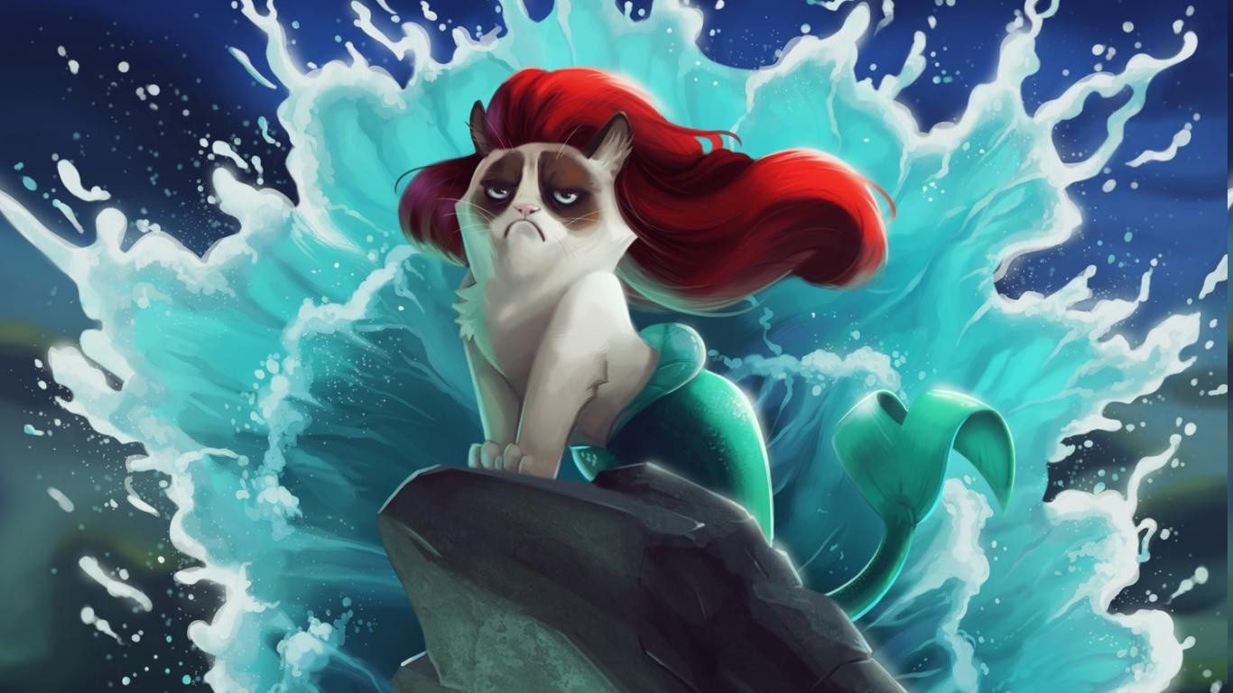 cat Grumpy Cat The Little Mermaid Disney Humor Wallpapers HD