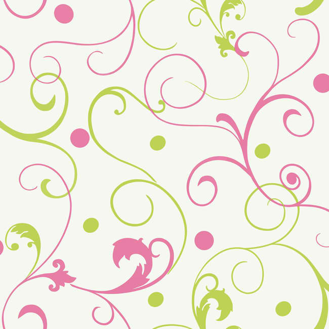 Pink Green Scroll Dots PW4059 Wallpaper   Baby Nursery Kids 650x650