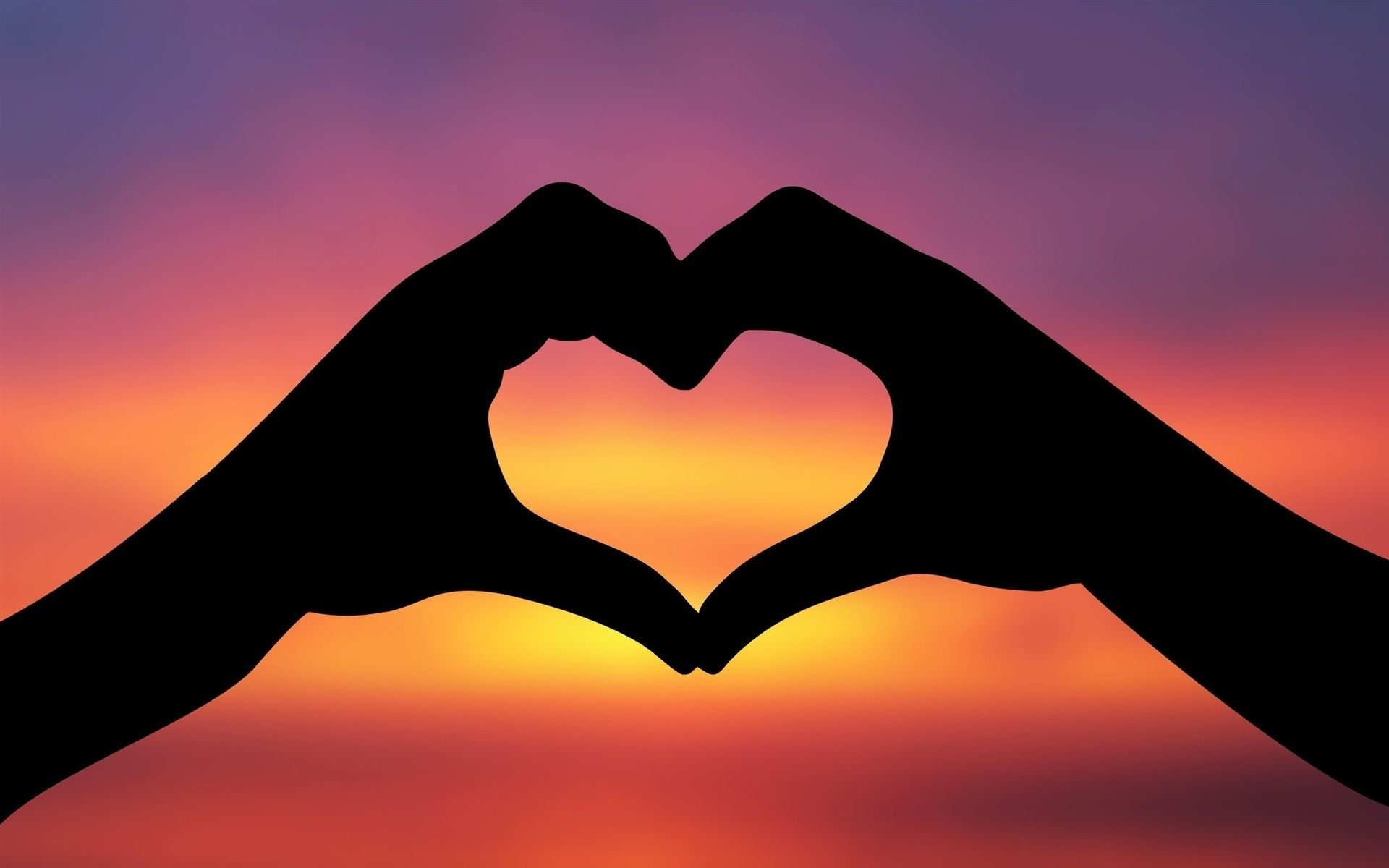 Heart Love Sunset Hands Silhouette Background