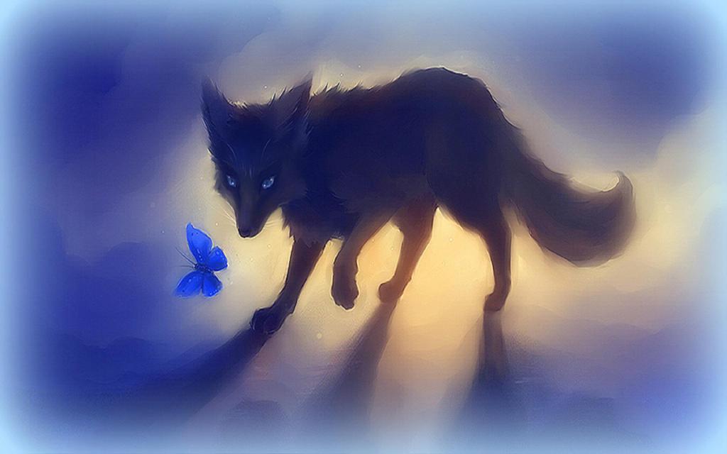 Black Fox With Butterfly