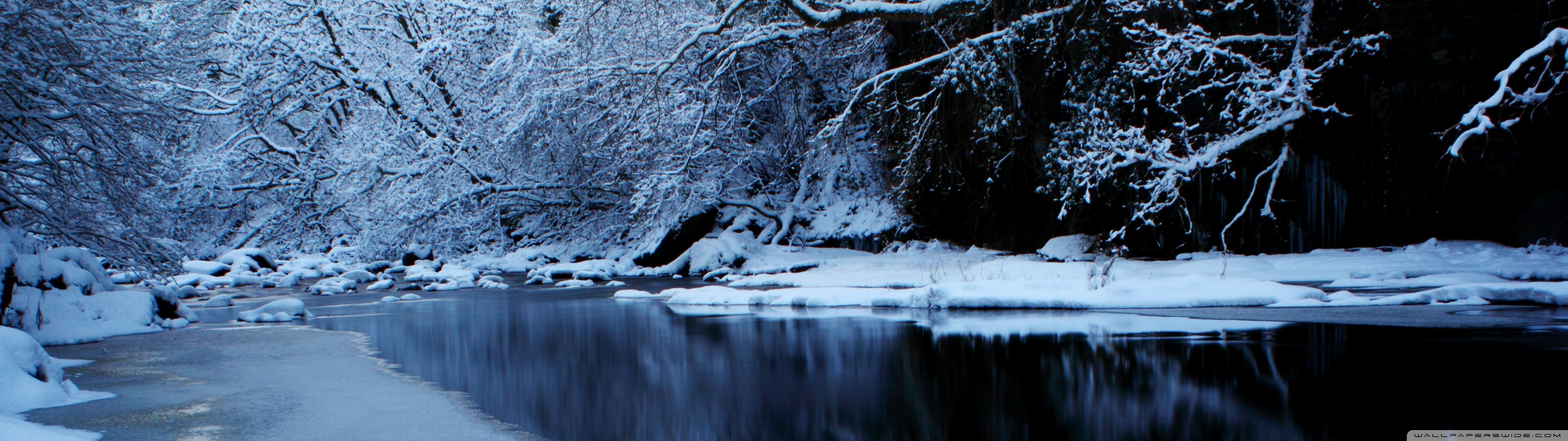 Forest River In Winter Ultra HD Desktop Background Wallpaper For