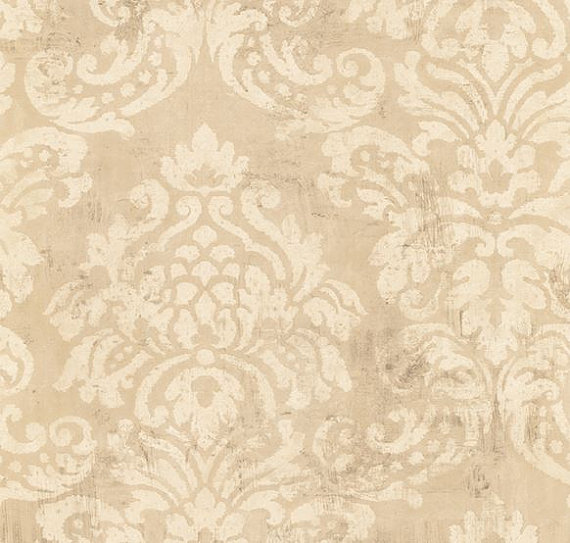 Tan And Cream Stamped Damask Wallpaper By Wallpaperyourworld