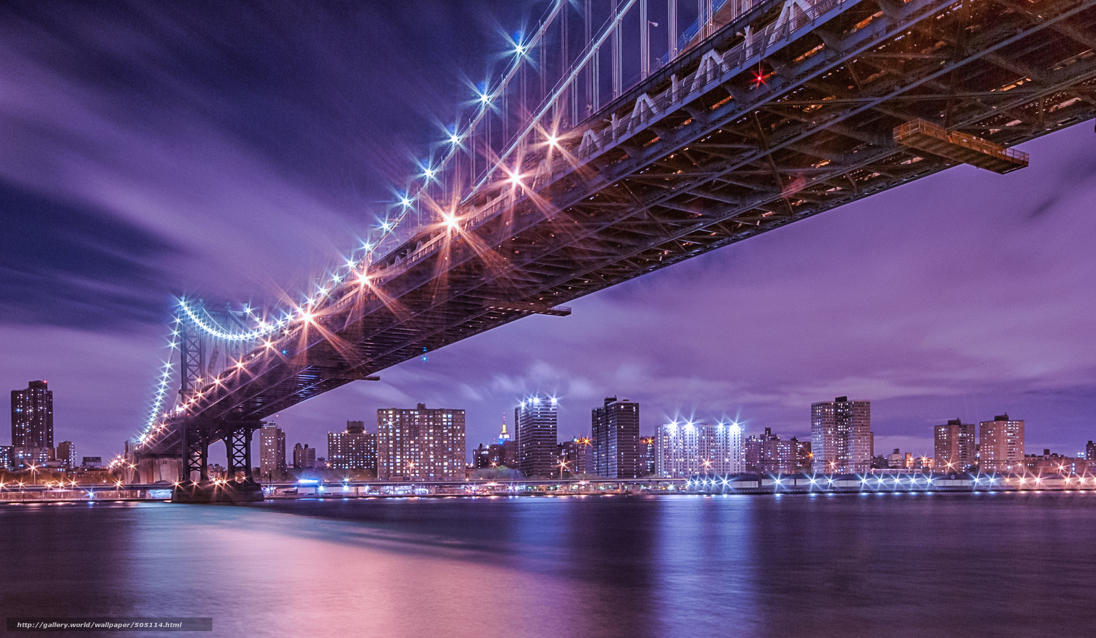 Wallpaper New York Night River Bridge Desktop