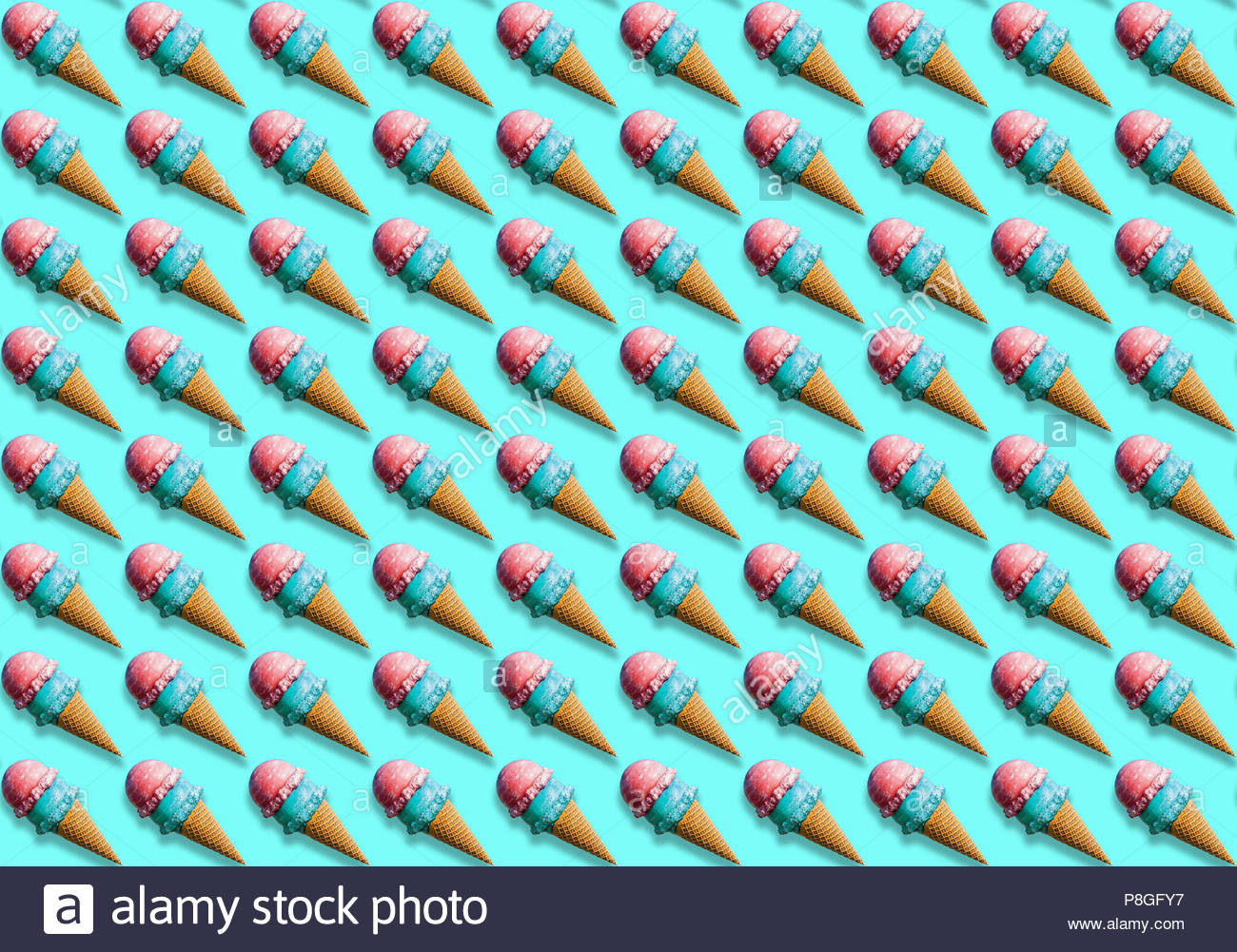 Ice Cream Cones With Drop Shadows Seamless Background In