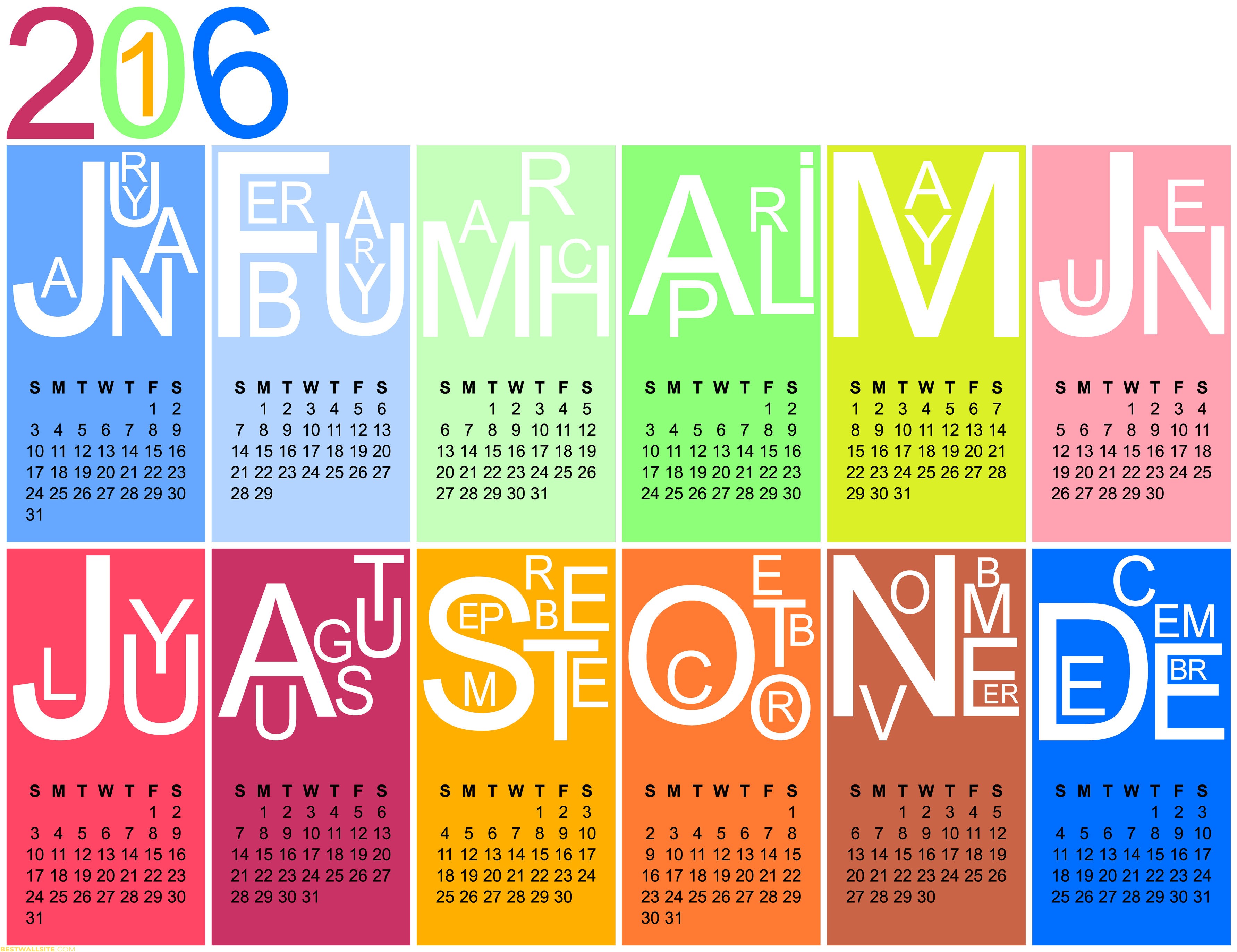 2016 Wall Calendar Colour FULL HD BestWallSitecom