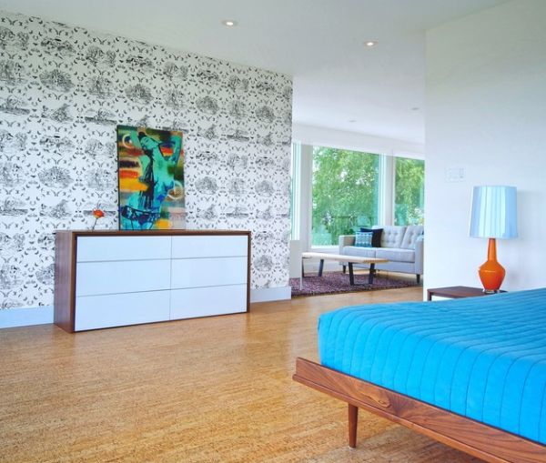 Mid Century Modern Bedroom With Wallpaper That Draws Inspiration From
