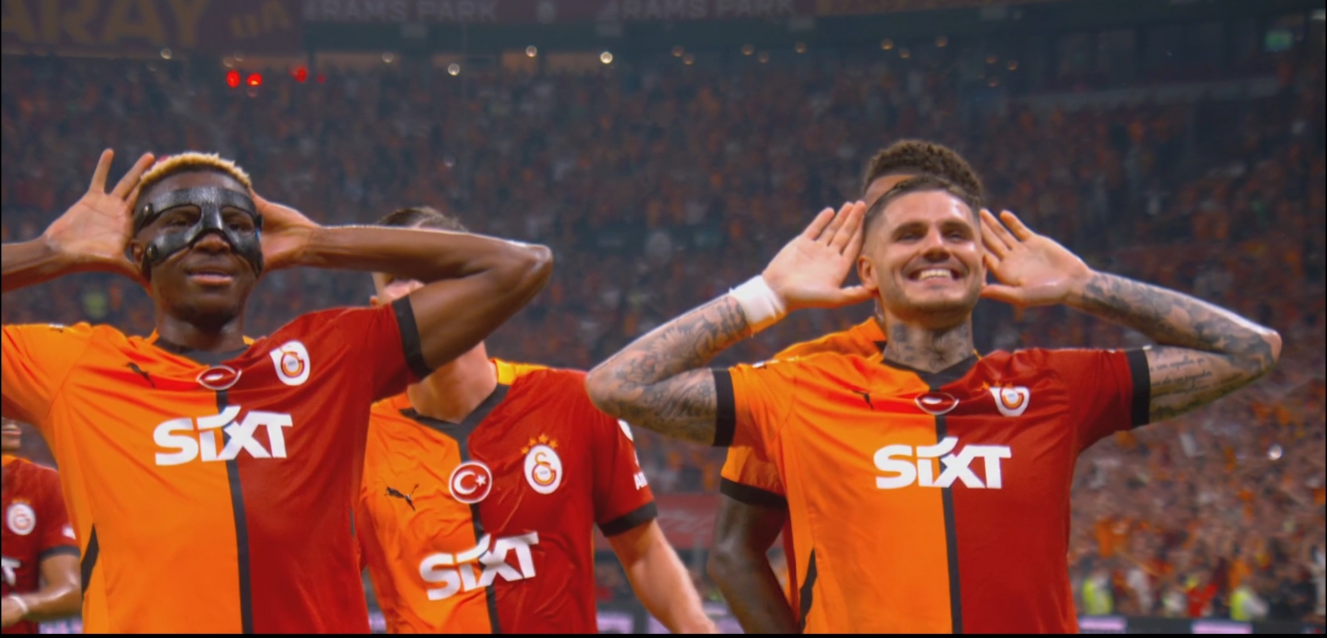 Osimhen Celebrates With Rival Striker Icardi Wallpaper