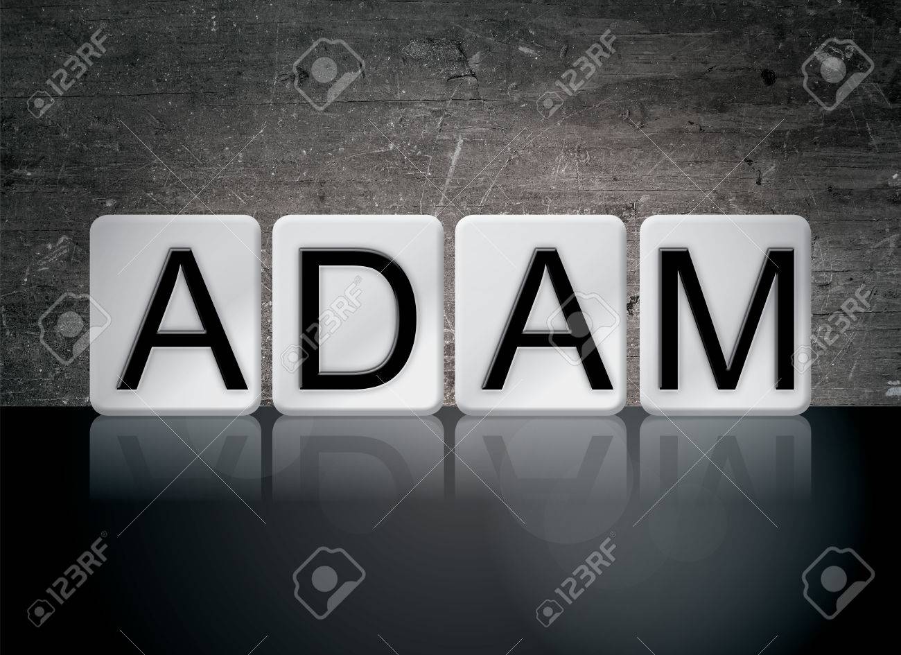 The Name Adam Concept And Theme Written In White Tiles On A Dark