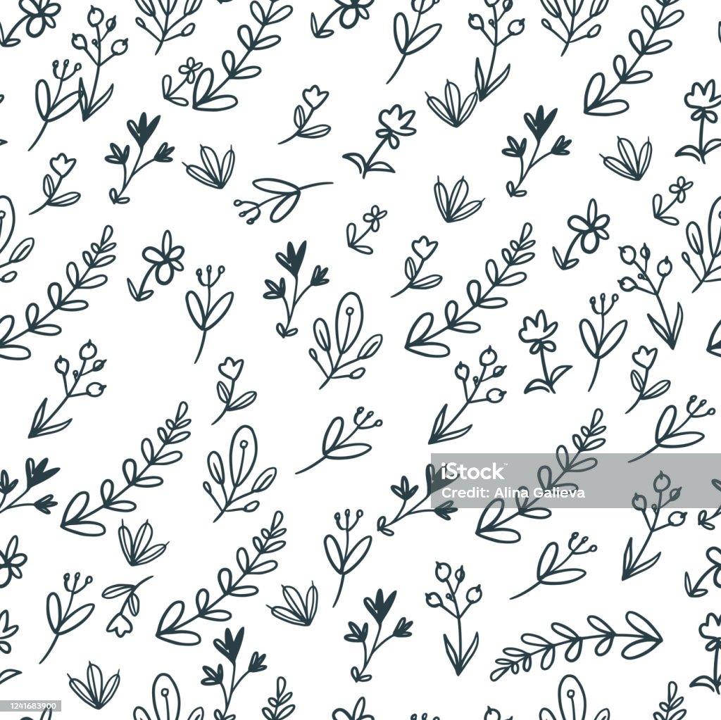 Simple Vector Plants Pattern On White Background Stock
