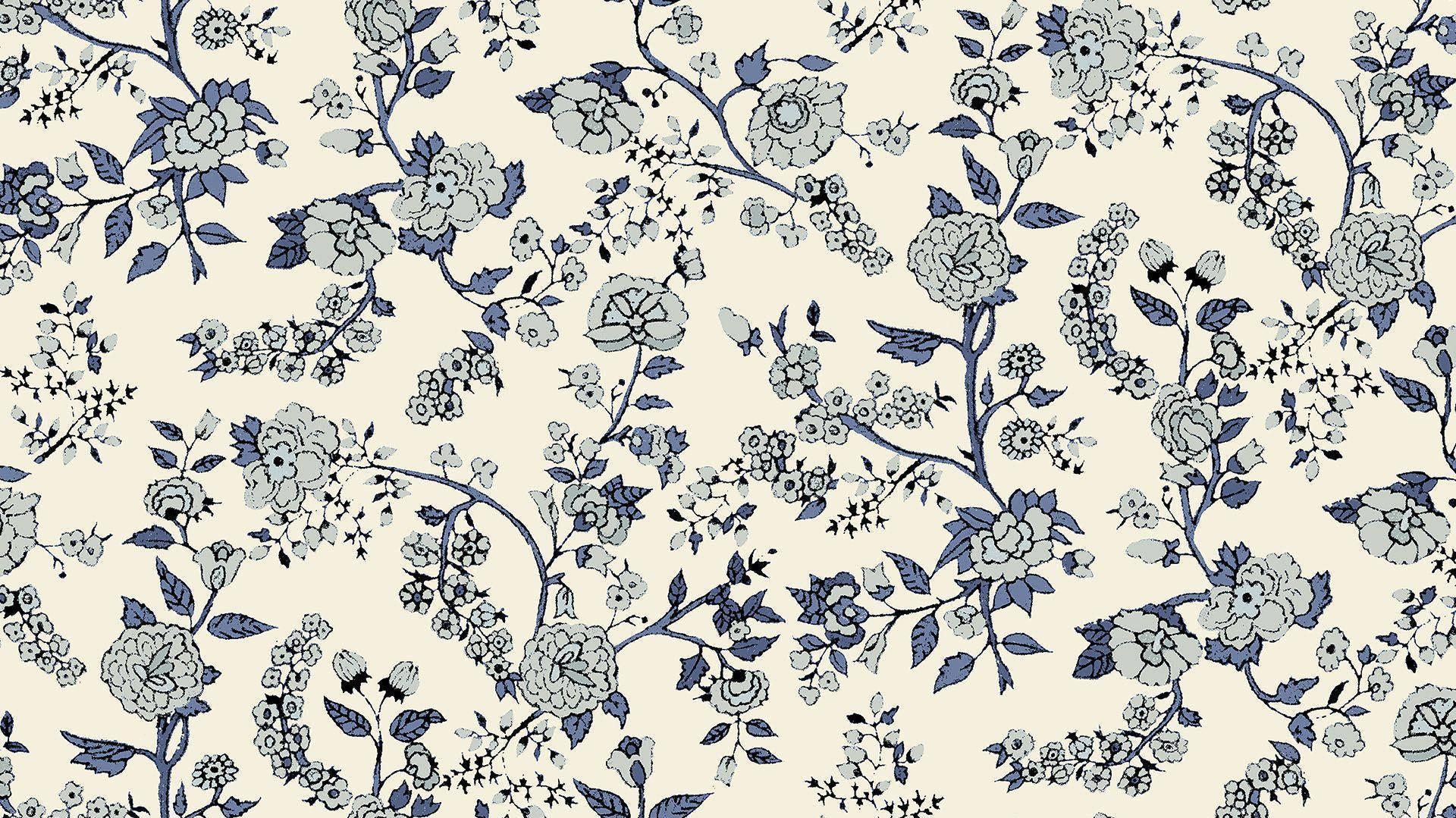 A Blue And White Floral Wallpaper