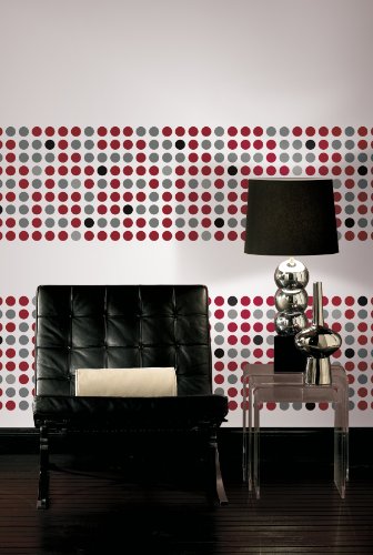 Wall In A Box Wib1012 Retro Dots Wallpaper Silver Metallic Scarlet Red