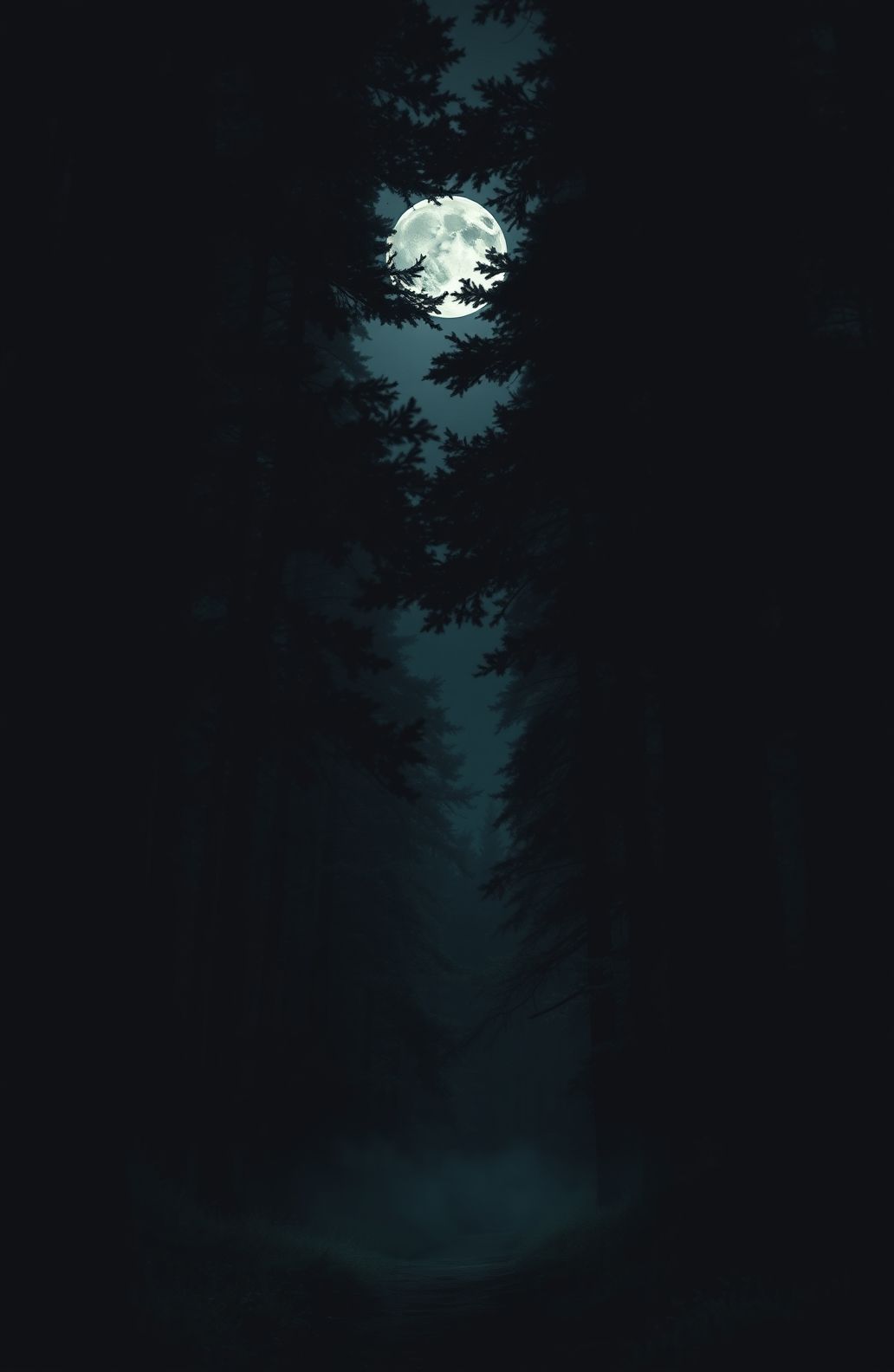 Dark Forest With Moon Wallpaper
