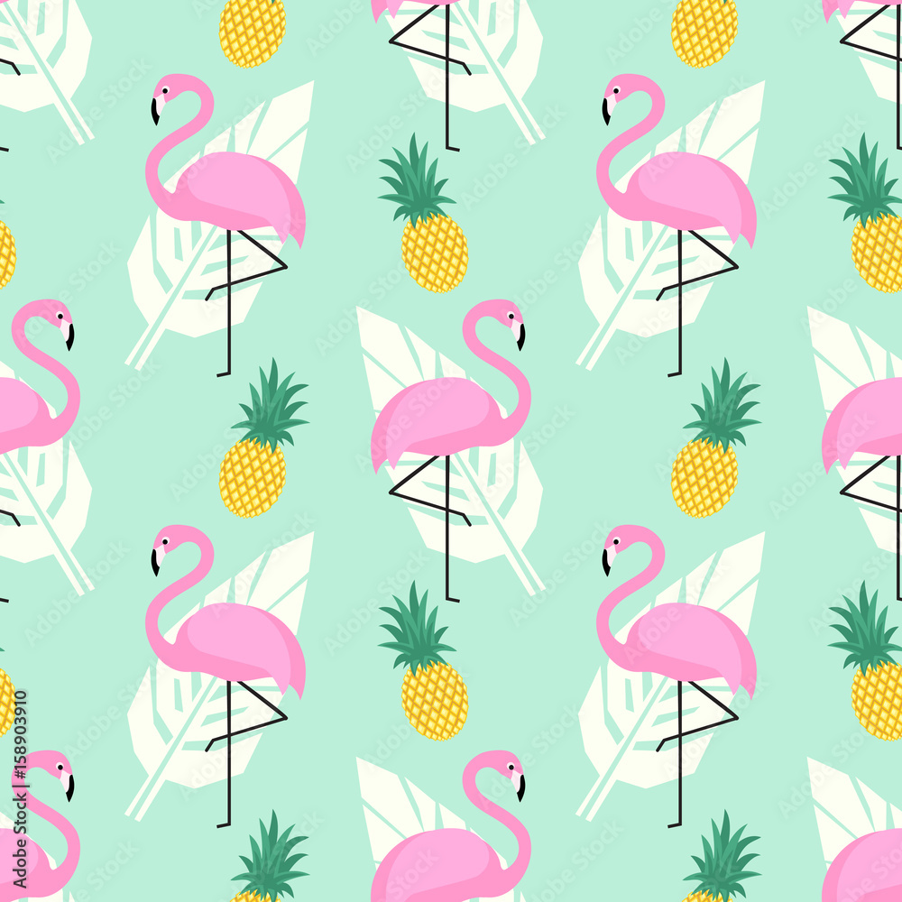 Free download Tropical trendy seamless pattern with pink flamingos