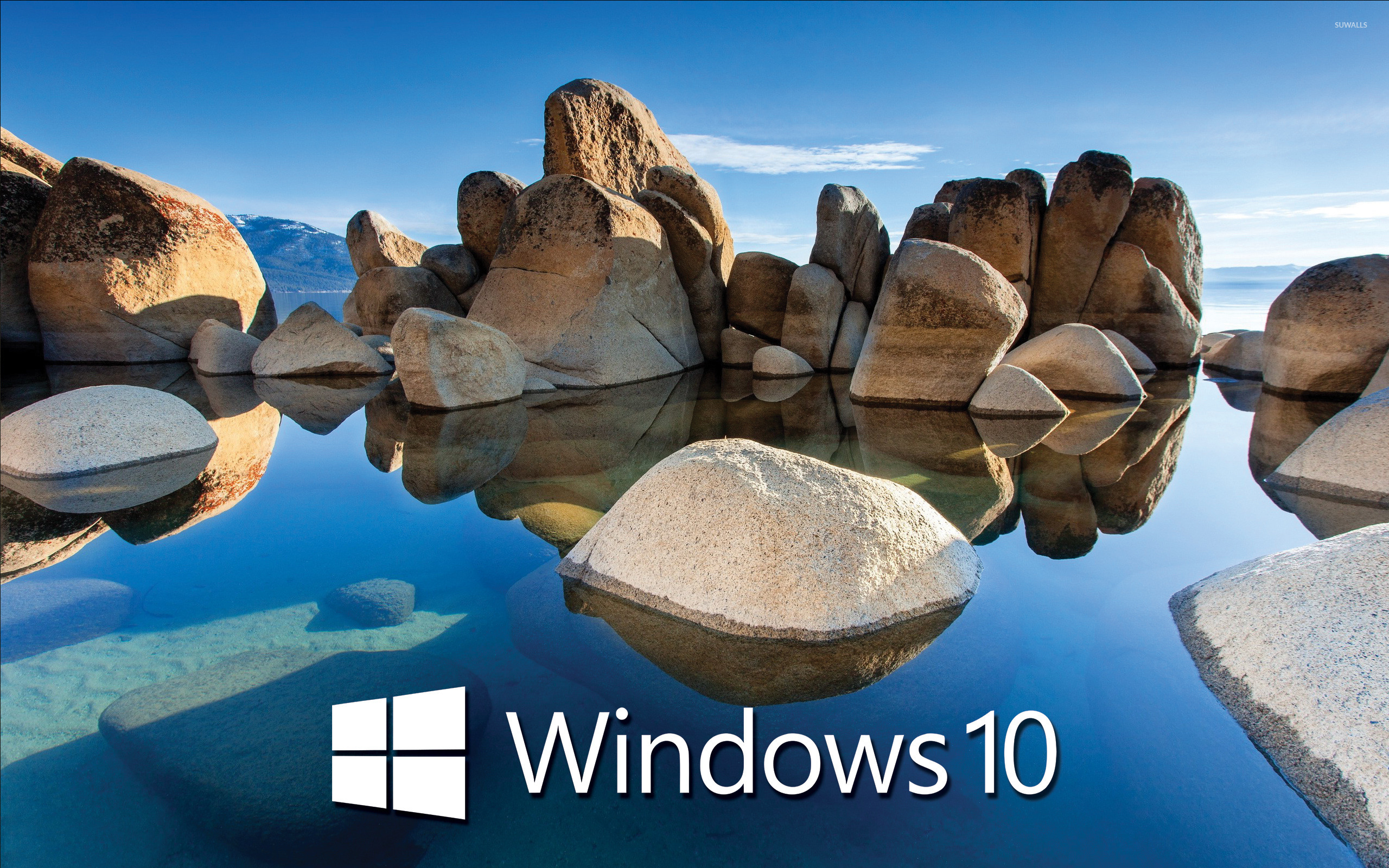 Free Download Windows 10 White Text Logo On The Rocky Lake Wallpaper Computer 1366x768 For Your Desktop Mobile Tablet Explore 46 Windows 10 1366x768 Wallpaper Windows Free Wallpaper For