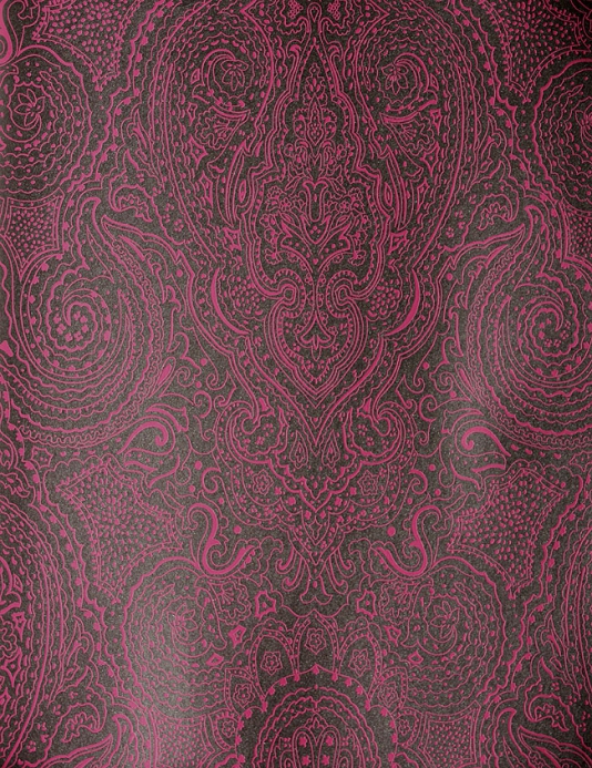 Paisley Wallpaper A Design In Strong Pink On Gunmetal Grey