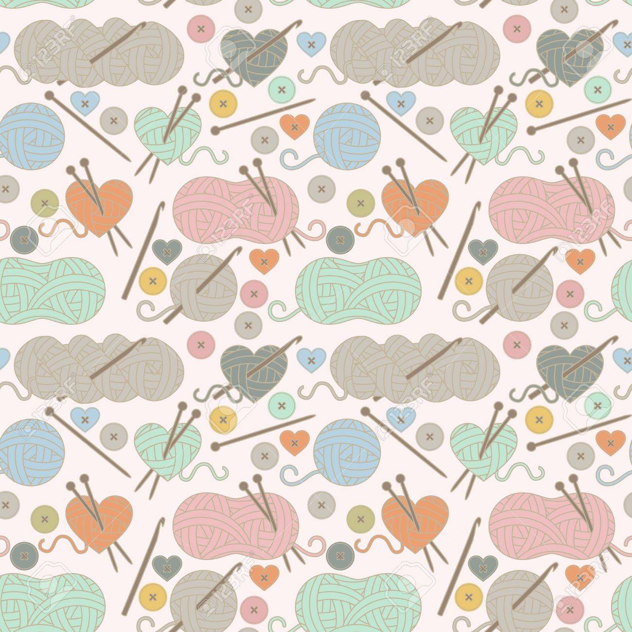 Seamless Tileable Background With Yarn Knitting Needles And