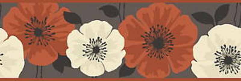 Decor Poppy Poppies Chocolate Brown Orange Wallpaper Border Fdb05438