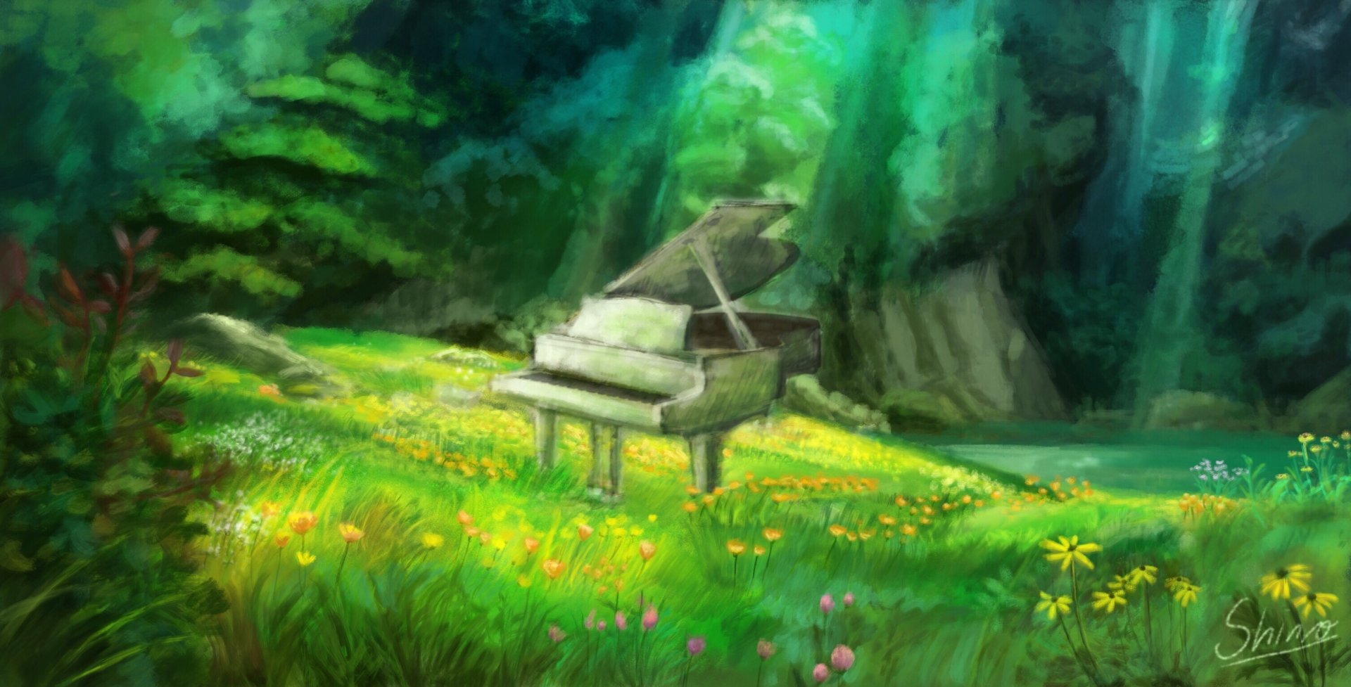 HD wallpaper anime boy playing piano clouds lens flare instrument sky   Wallpaper Flare