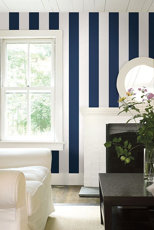 Wallpaper A Smart Dark Navy Blue And Off White Wide Striped