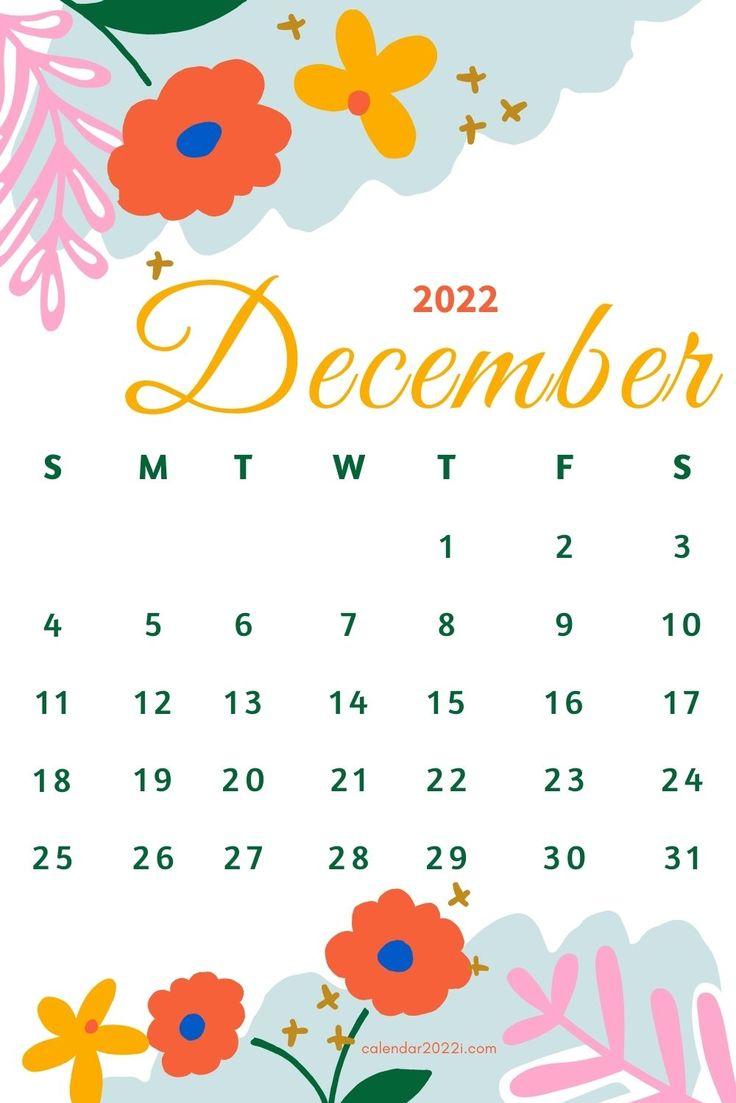 Floral December 2022 Calendar with Beautiful Flowers Print
