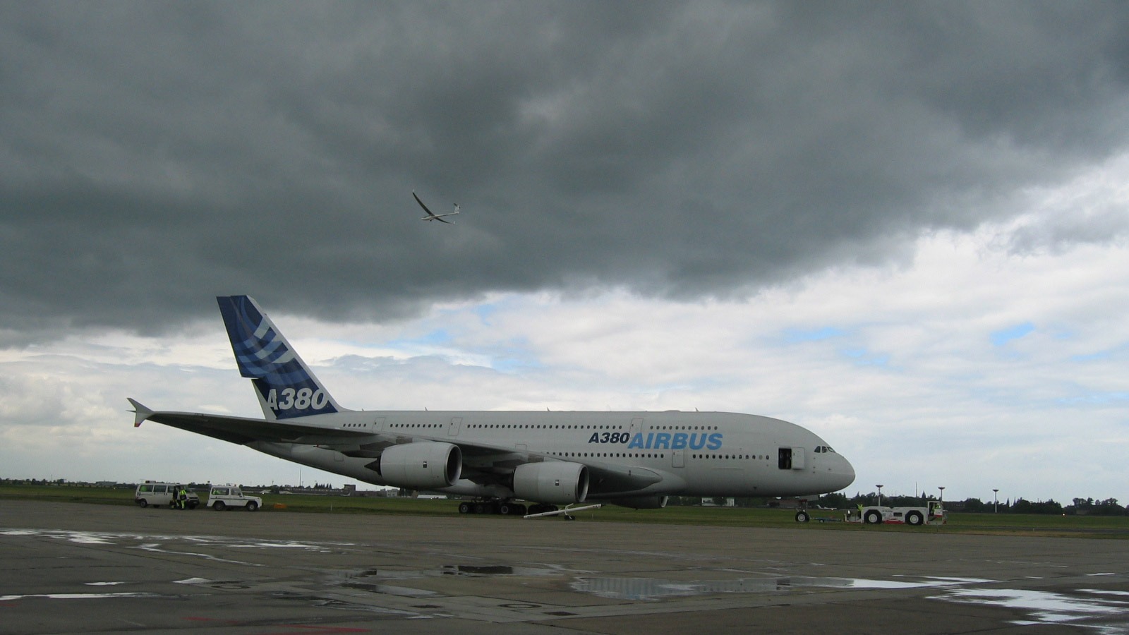 Airbus A380 Widescreen Wallpaper Beneath Cloudy Sky
