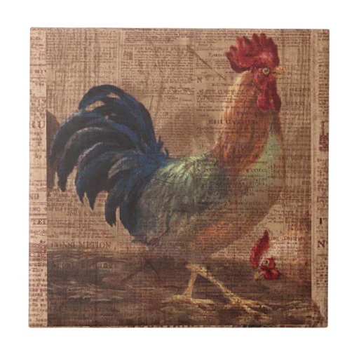 Living Room Vintage Rooster Country French Watercolor Cream Wa