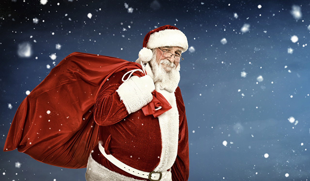 Desktop Wallpaper New Year Smile Snowflakes Winter Hat Santa Claus