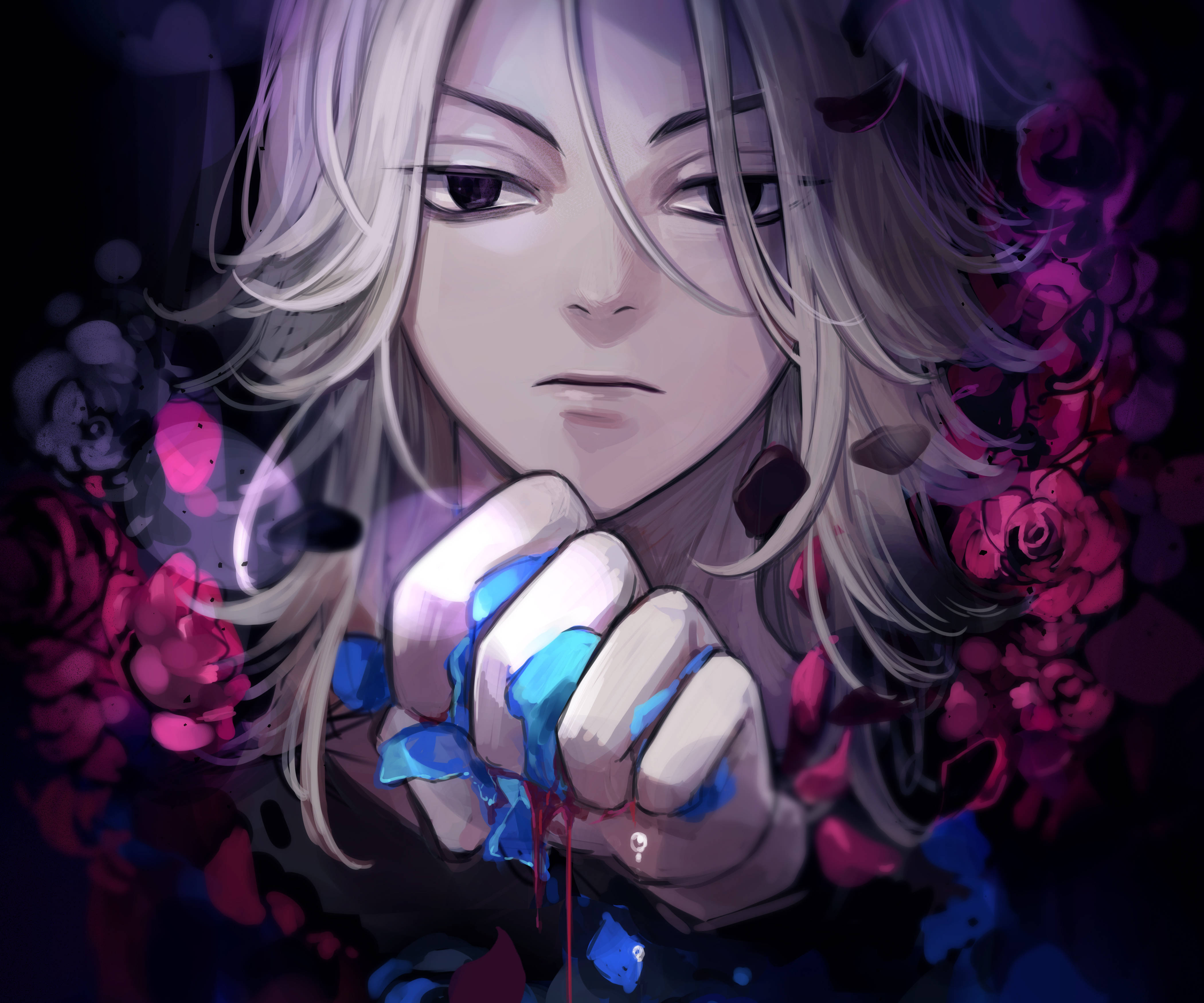 En Mikey Tokyo Revengers Rosafarbene Blumen Wallpaper