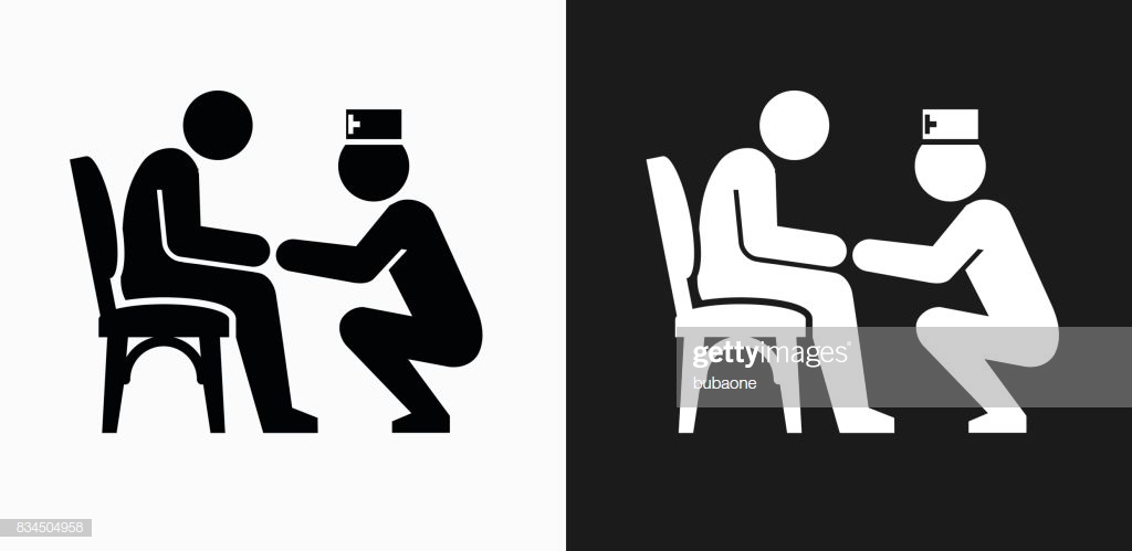 Patient And Male Nurse Icon On Black And White Vector Backgrounds